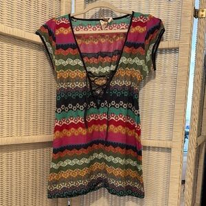 Multicolor Women's Tunic/Top with Lace-Up Detail